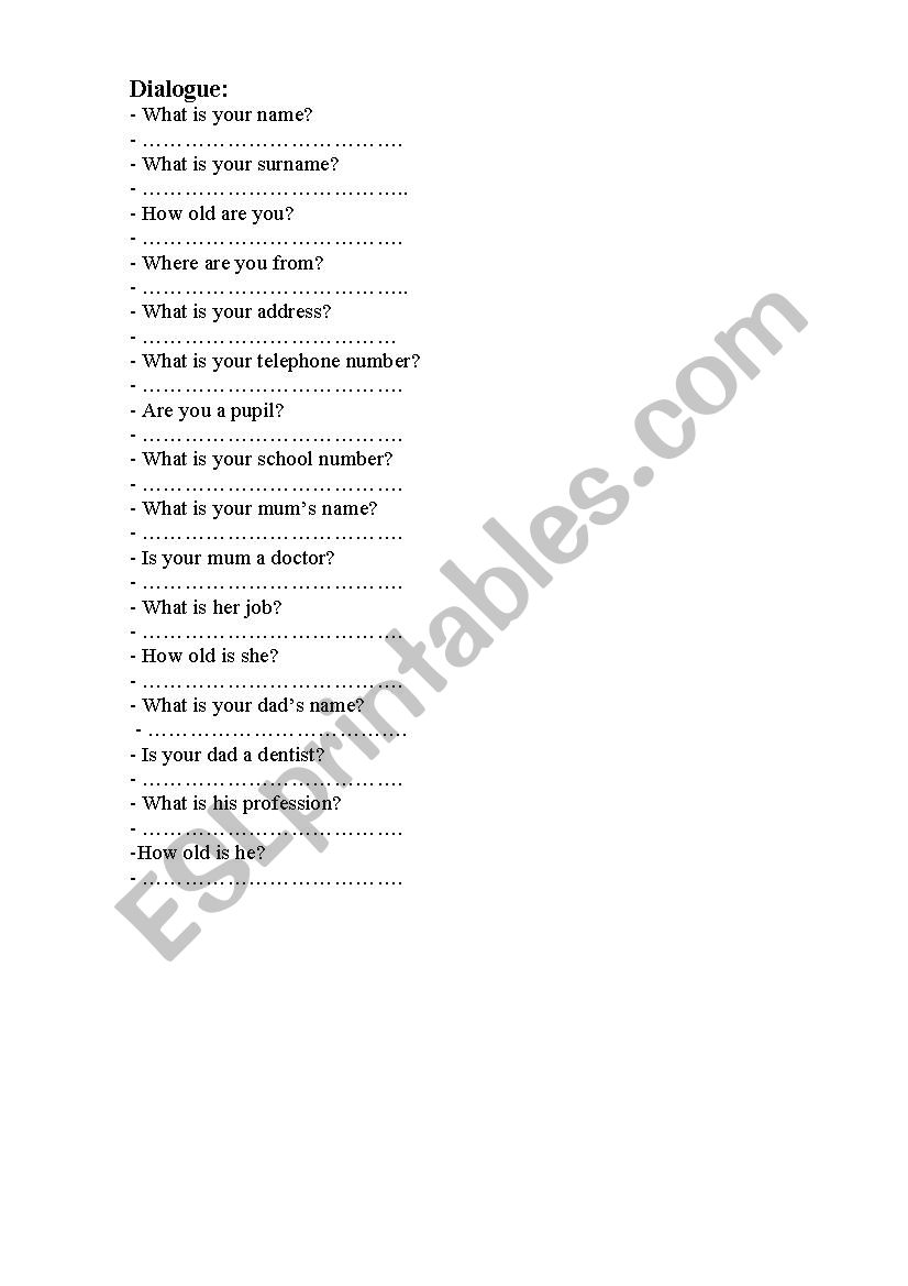 personal identification worksheet