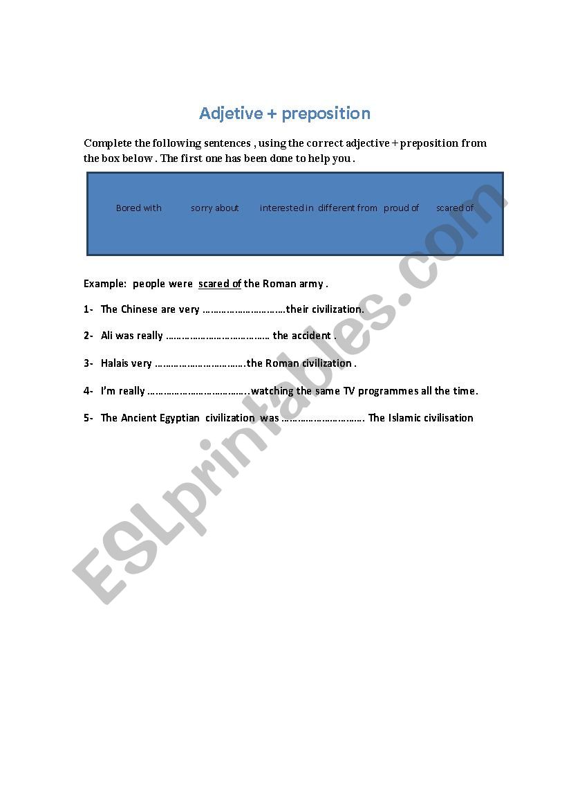 adjective+preposation worksheet