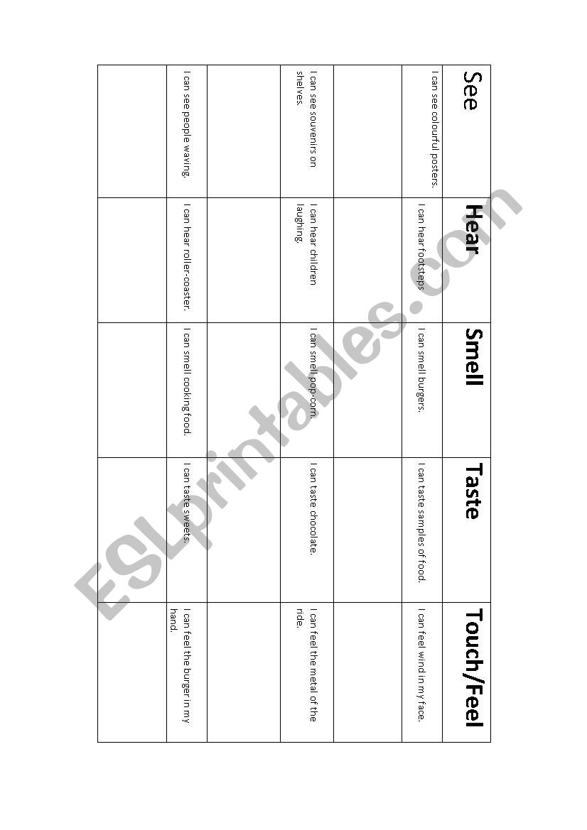 Senses description grid worksheet