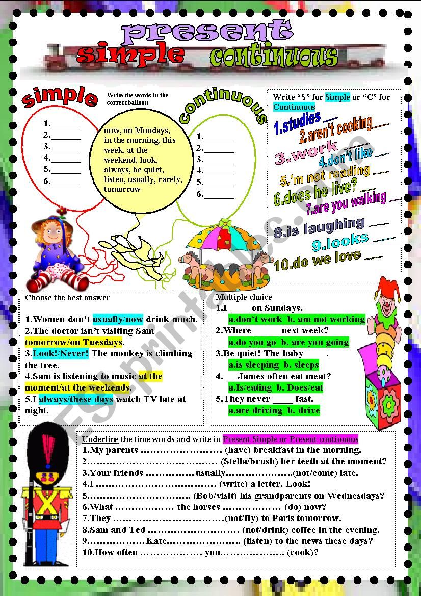 present simple continuous esl worksheet by liliaamalia