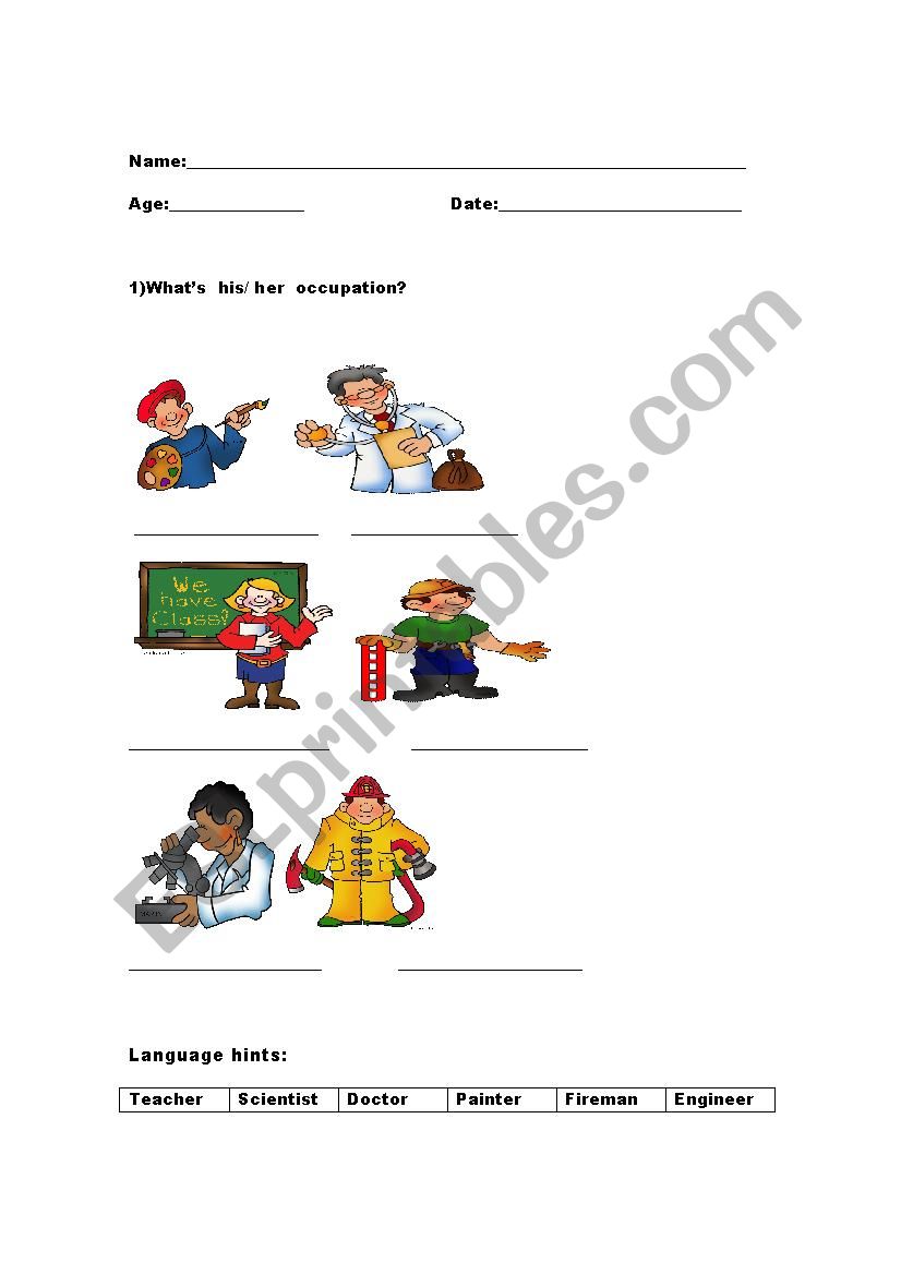 Ocuppations worksheet