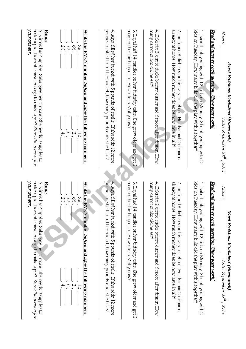 Math Word Problems G2 (addition)