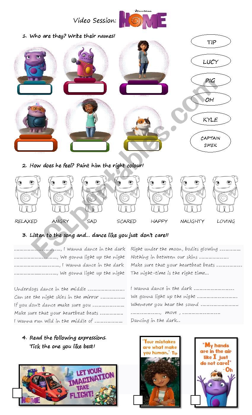 HOME movie worksheet worksheet