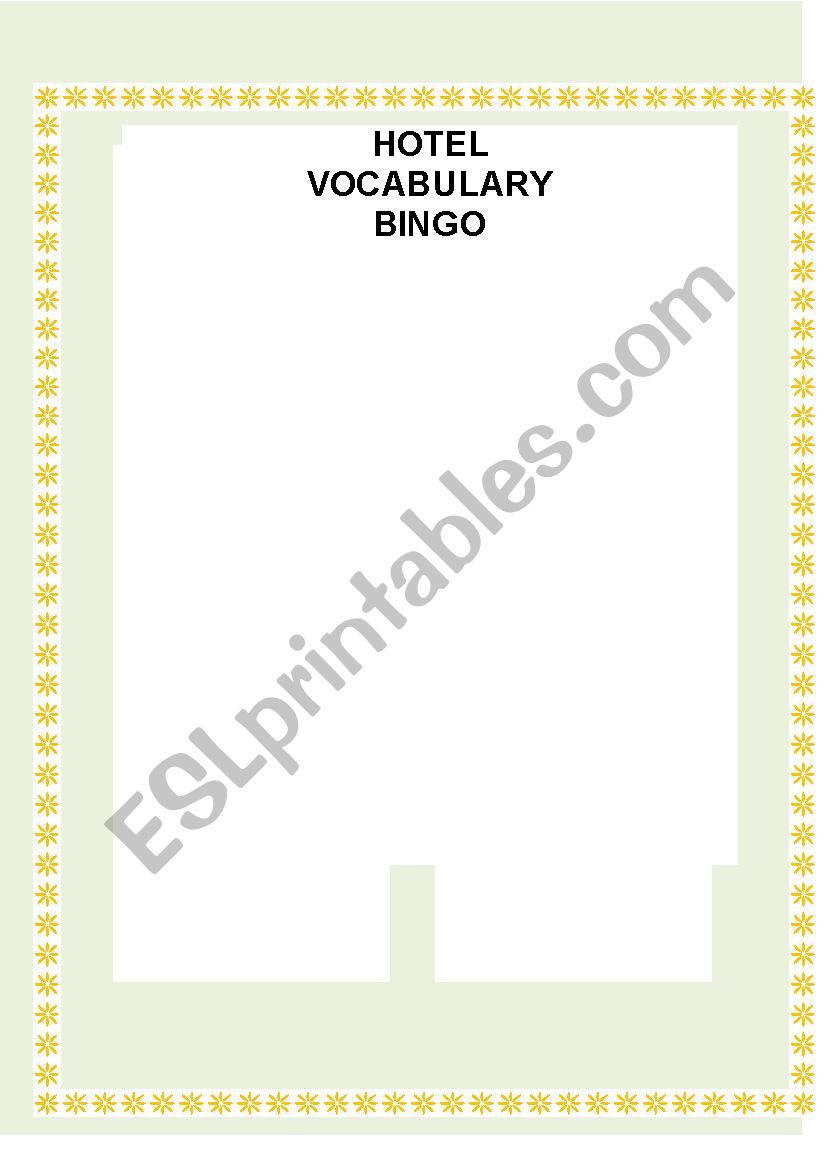 HOTEL VOCABULARY BINGO worksheet