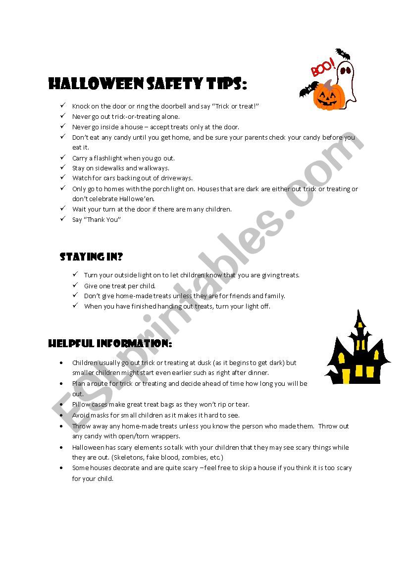 Halloween Information Sheet For Newcomers To Canadaus Esl Worksheet