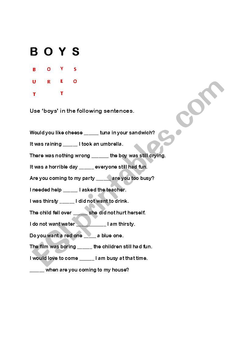 BOYS worksheet