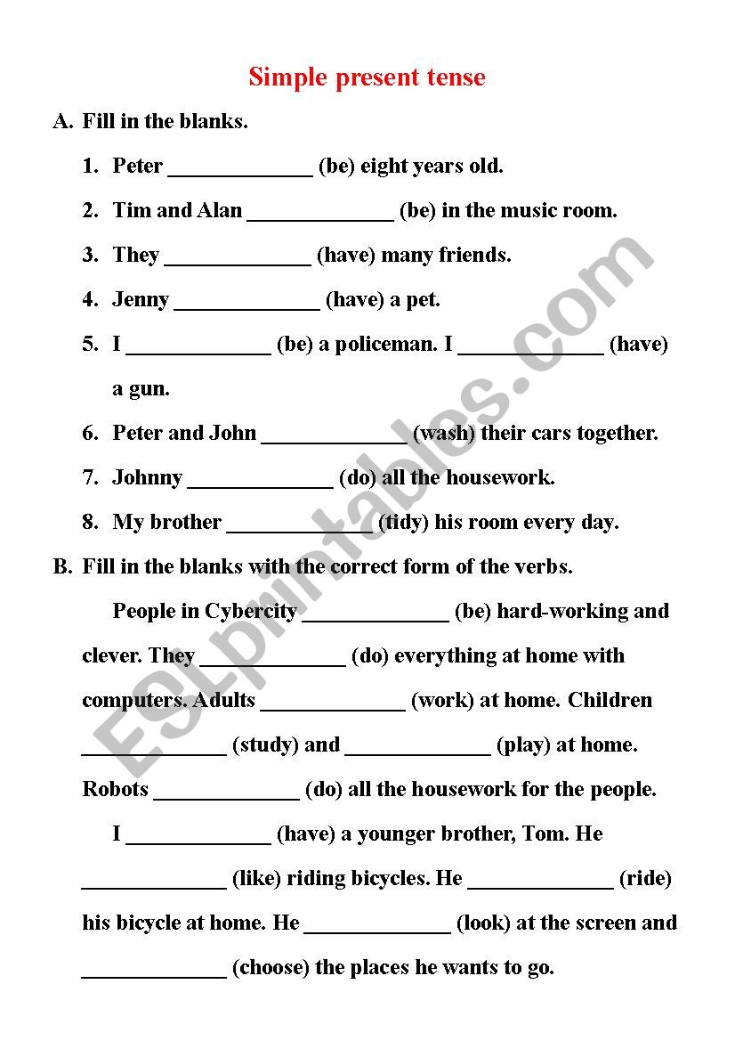 Simple present tense  worksheet