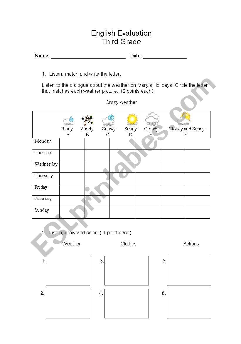 Weather test worksheet