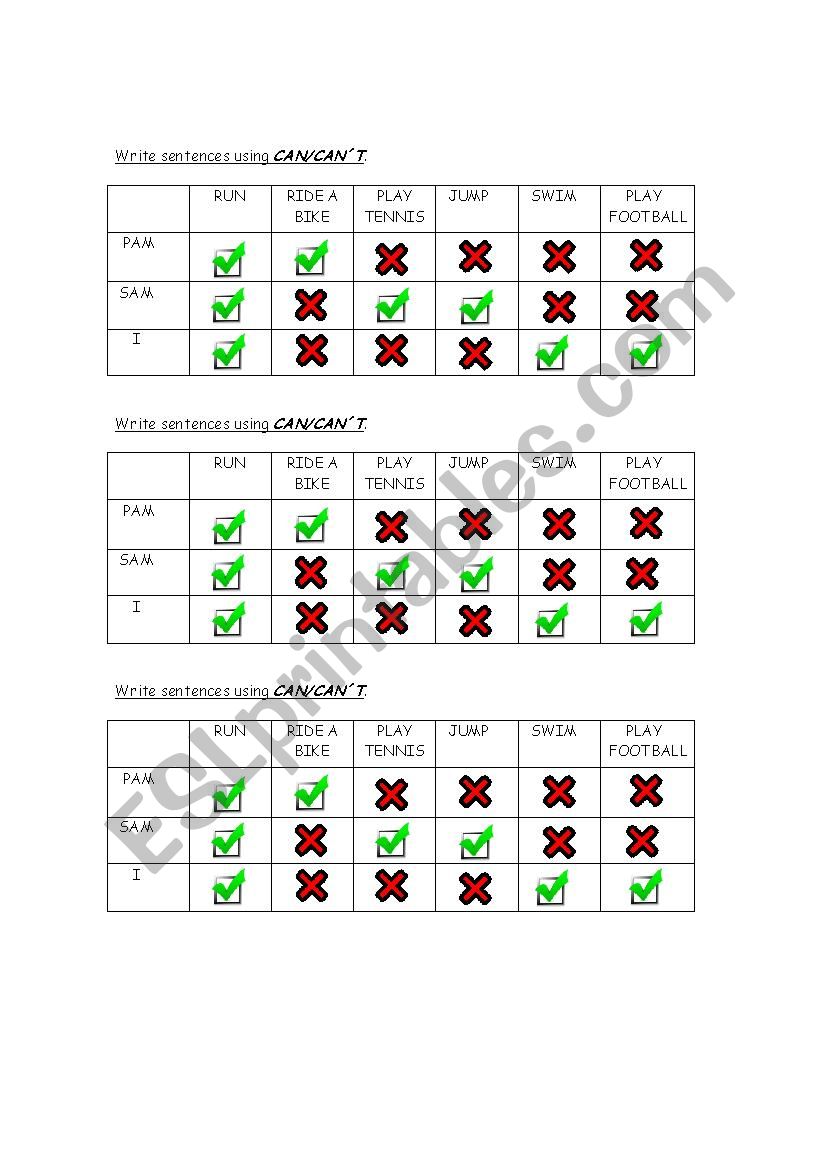 Can Can´t Esl Worksheet By Pamela Sanchez