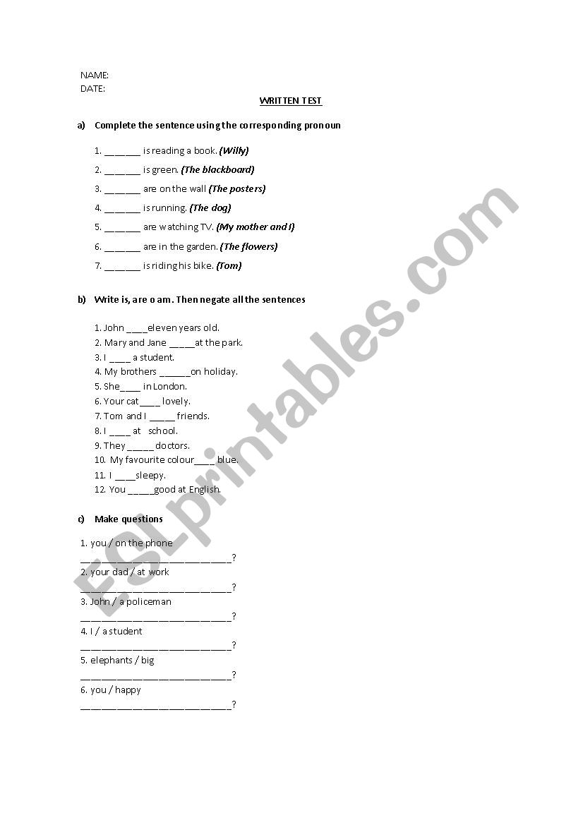 FINAL Written Test  worksheet