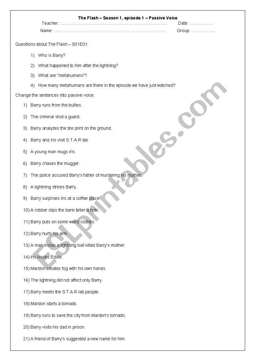 The Flash - Passive Voice worksheet