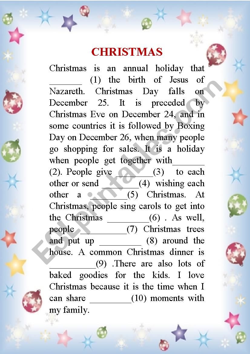 a sample writing about celebrations- Christmas