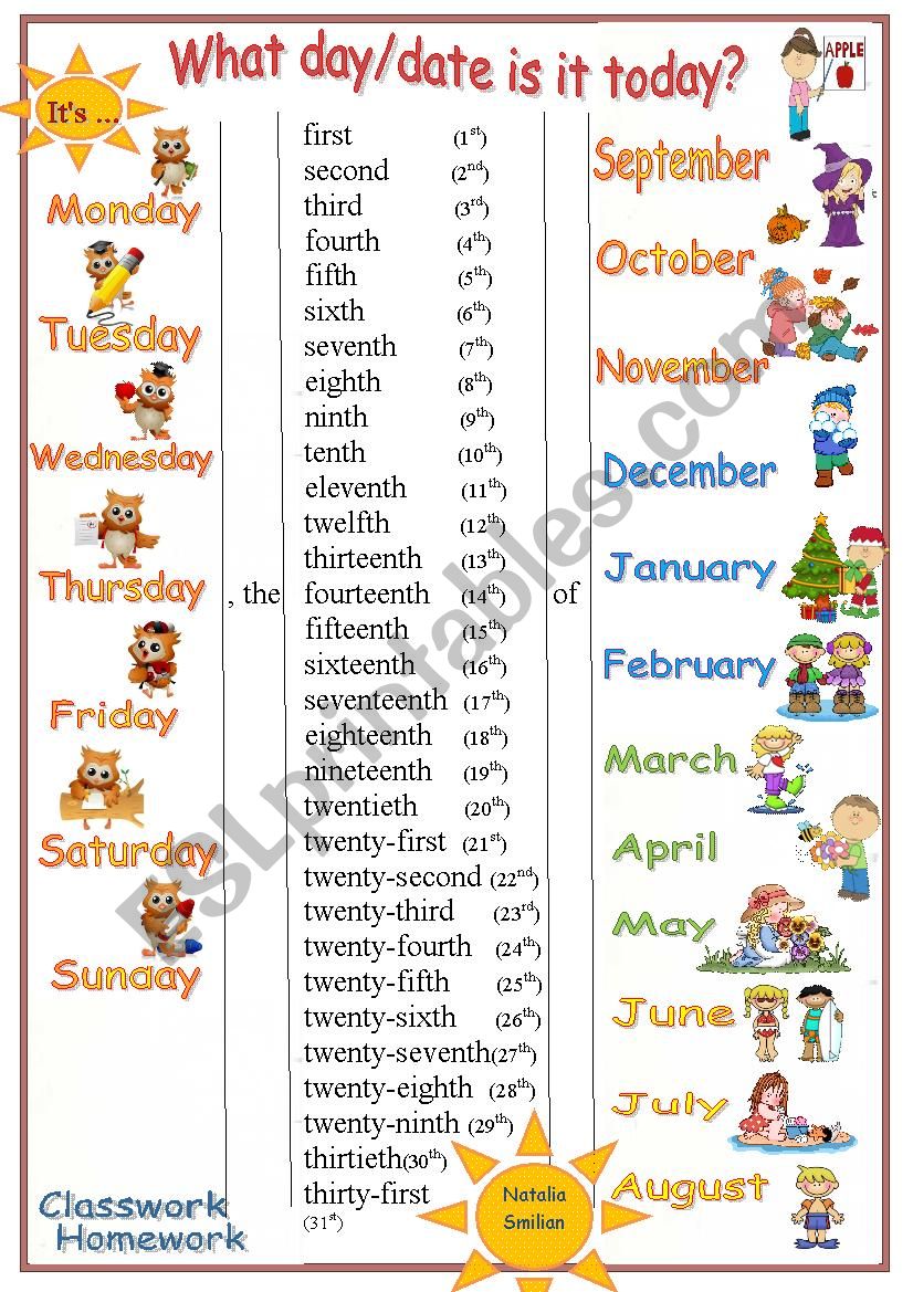 Today s Date ESL Worksheet By Natalyshka