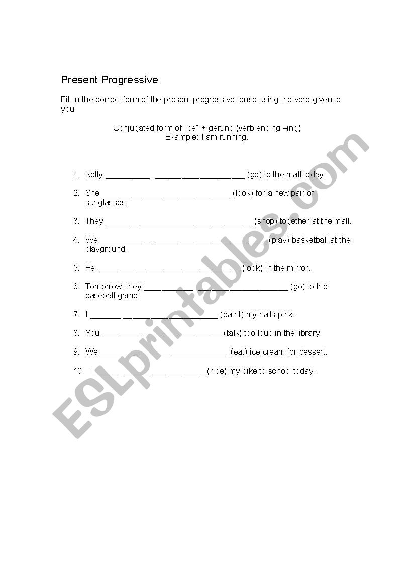Practicing the Present Continuous - ESL worksheet by kemp1123