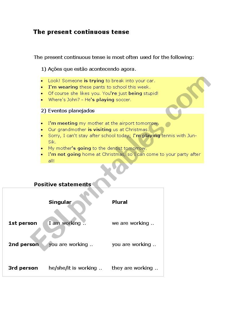 Present continuous tense worksheet