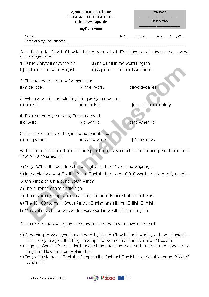 Englishes worksheet