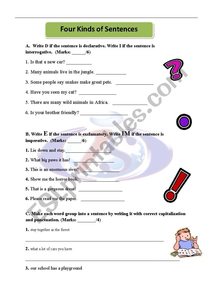 Grammar Test Four Kinds Of Sentences ESL Worksheet By Maysam 123