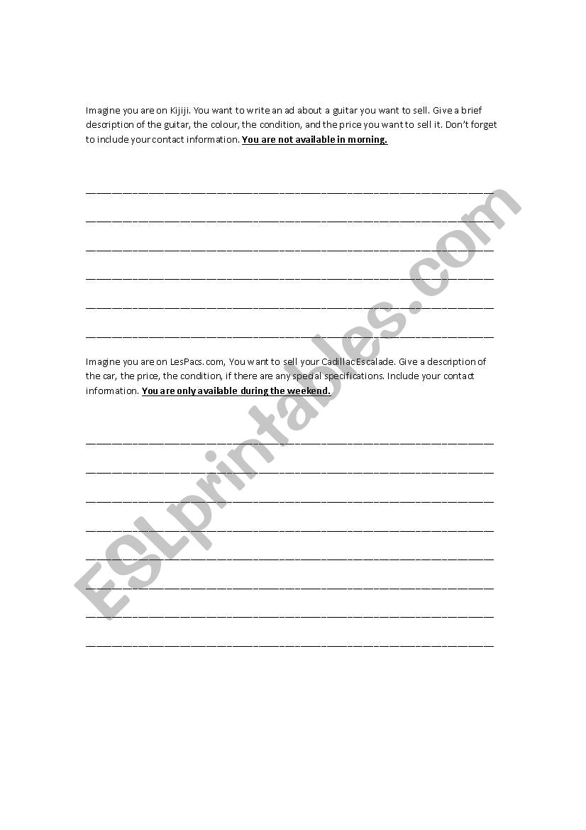 Classified ad worksheet