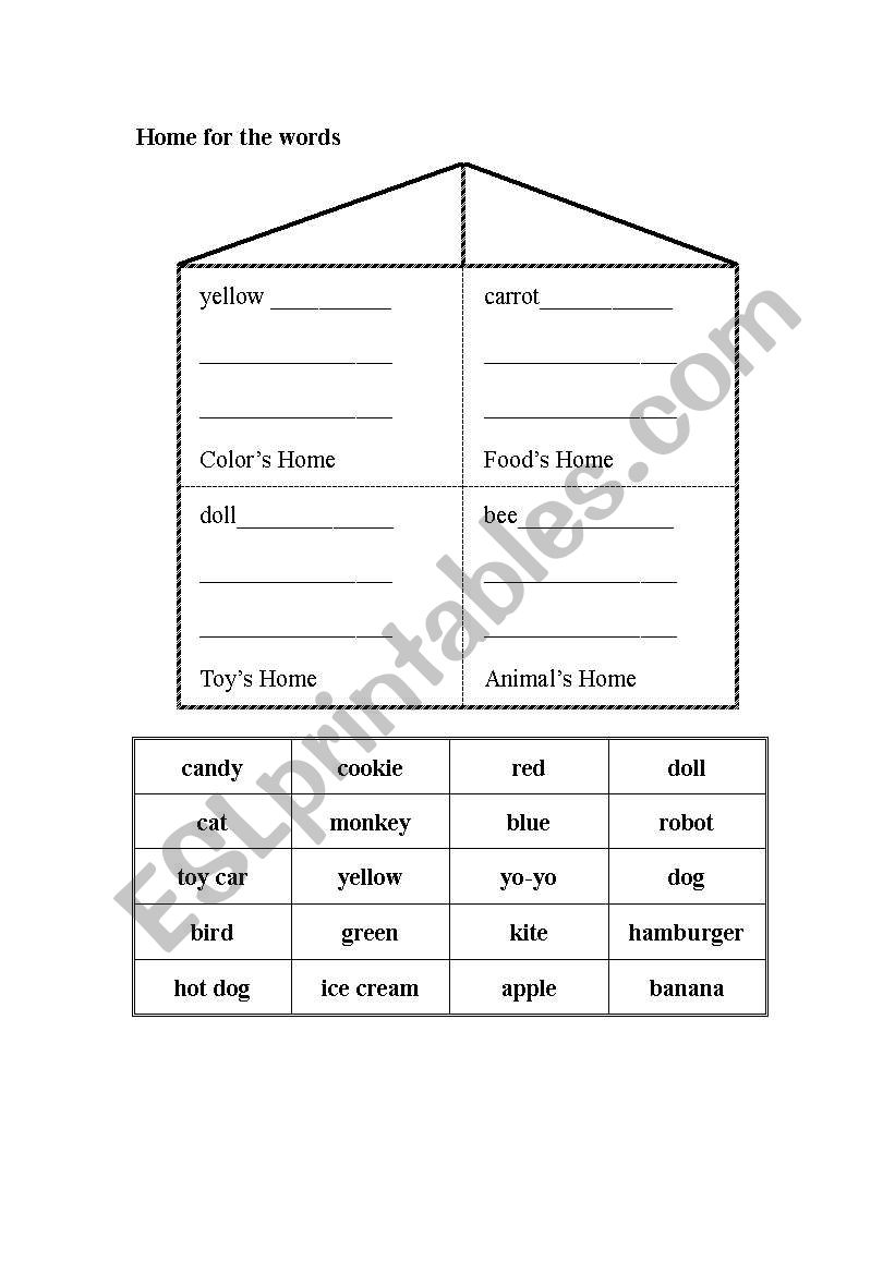 Home for words worksheet