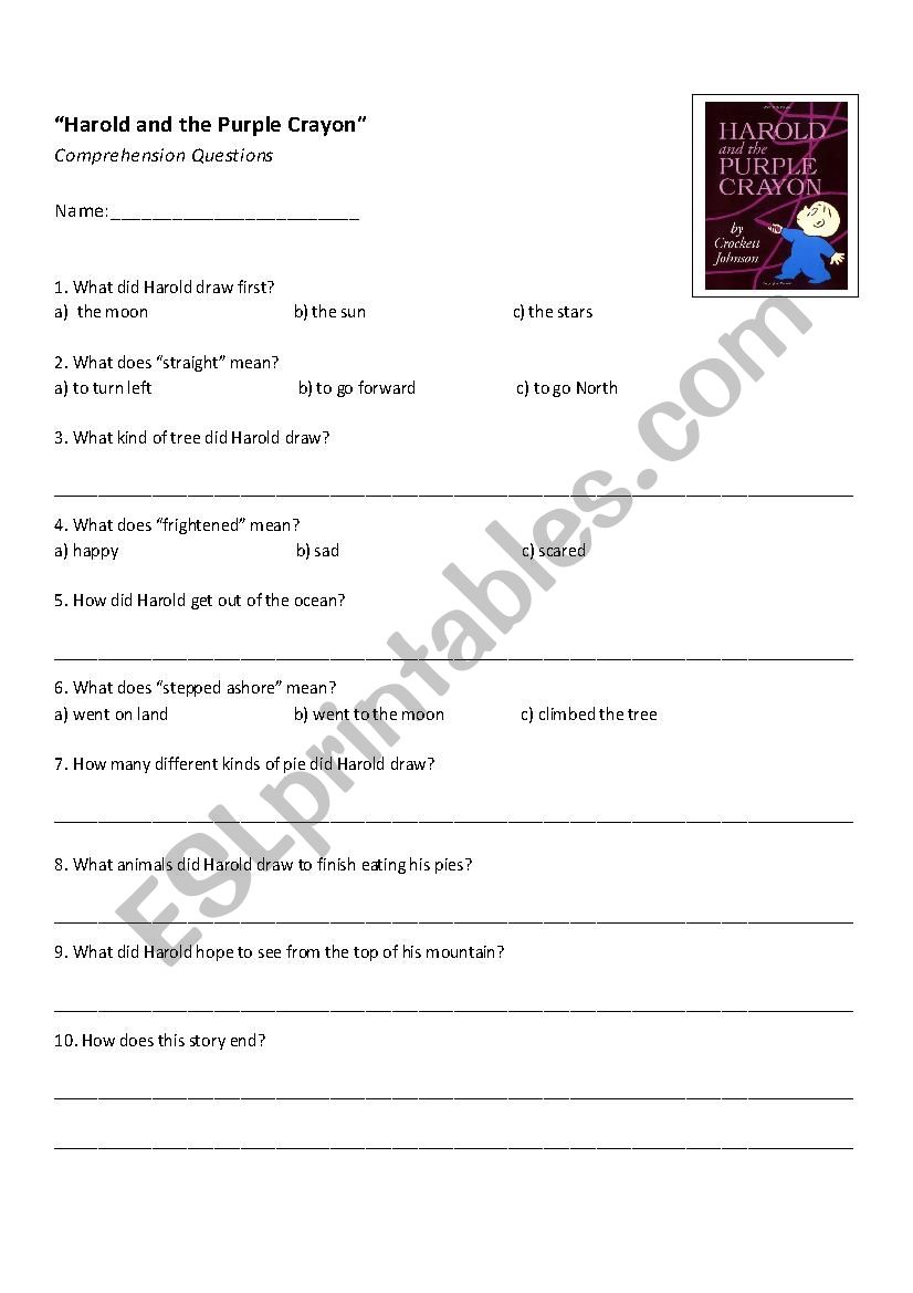 Harold and the Purple Crayon worksheet