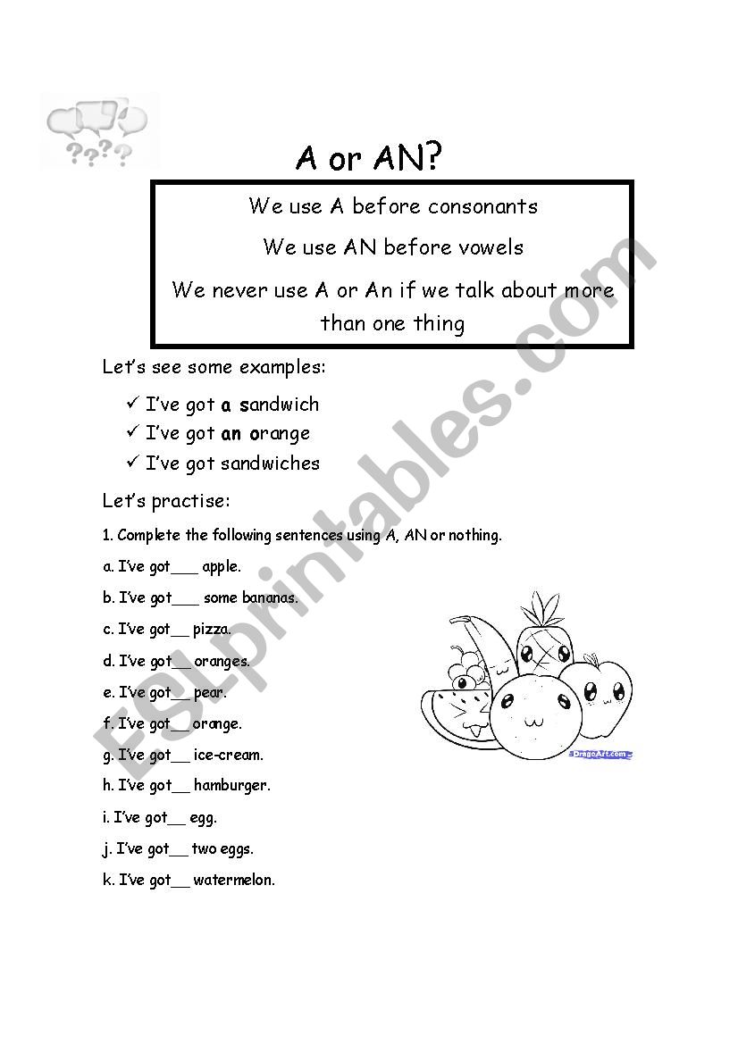 A, An or nothing worksheet