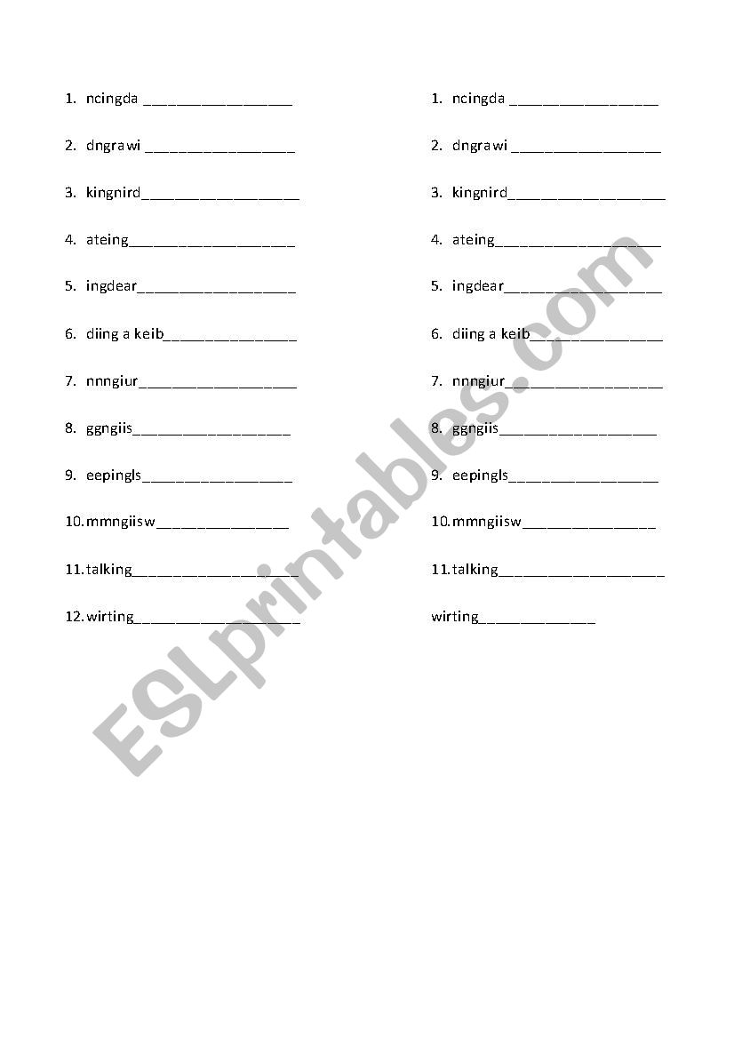 verb-ing worksheet