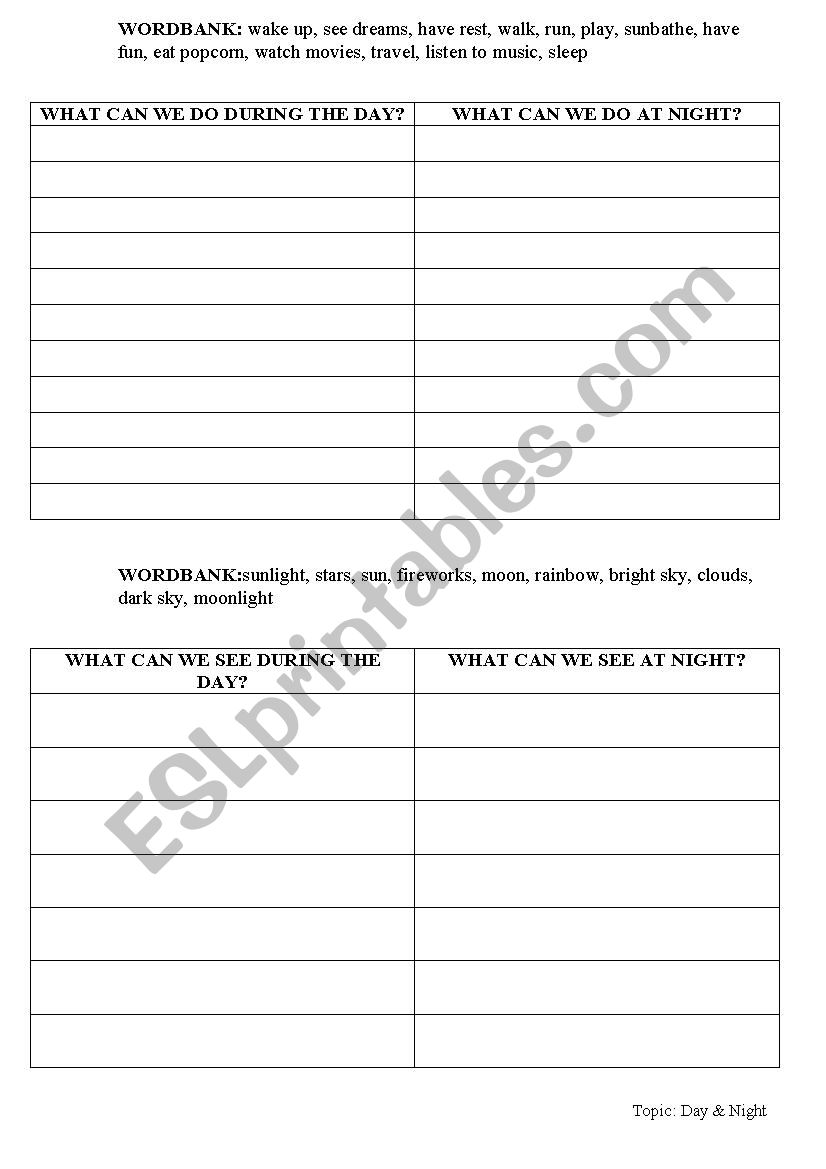 Day & Night worksheet