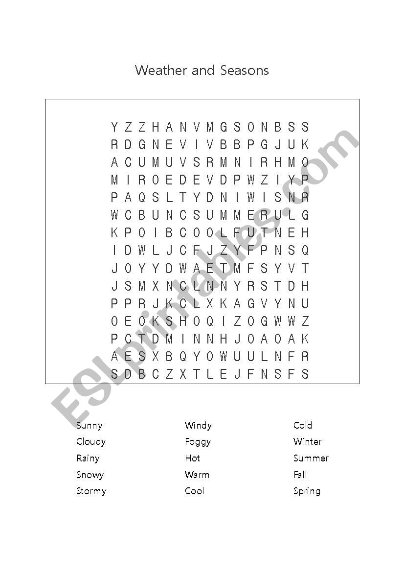 Weather And Seasons Word Search