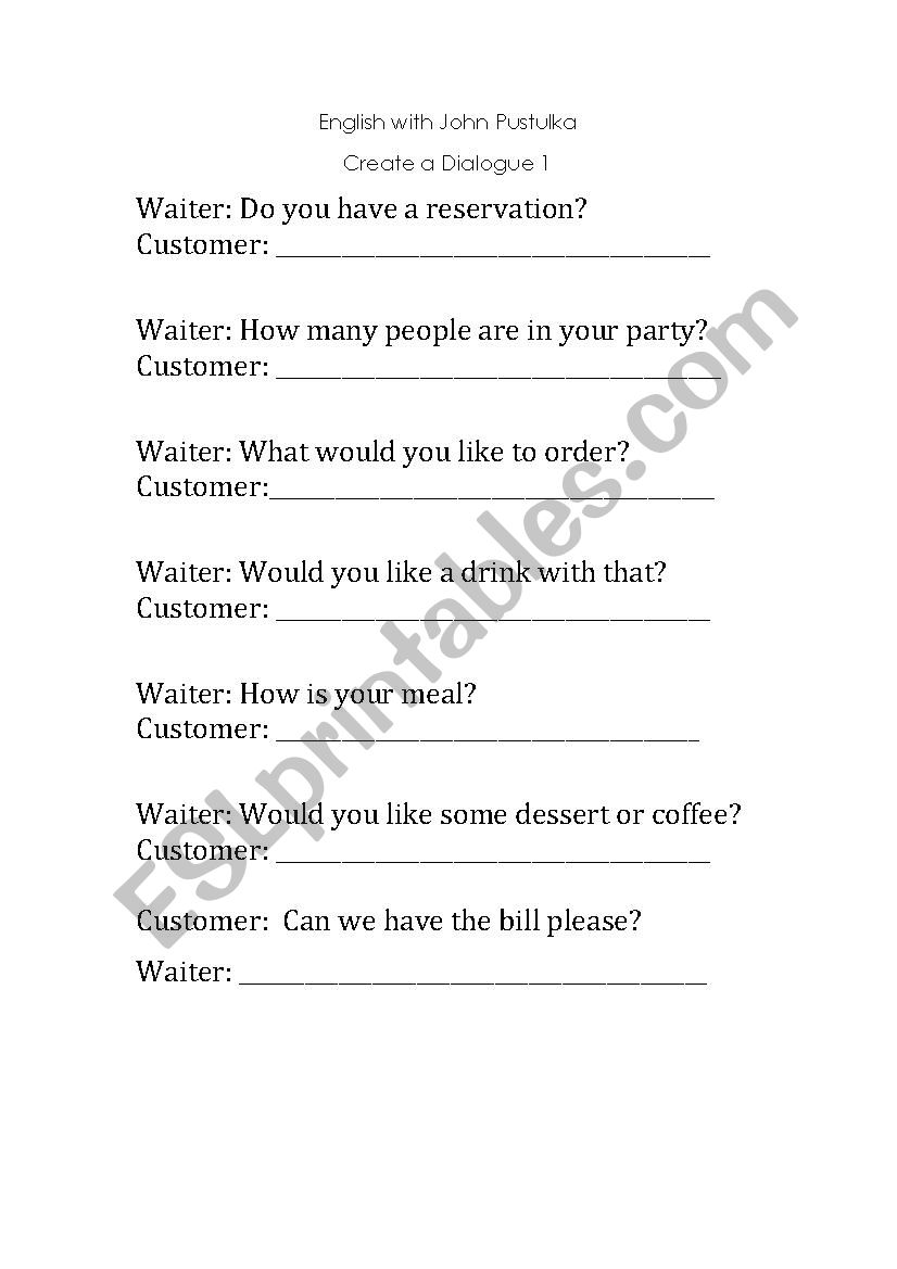 Enlish Practice - Dialogs worksheet