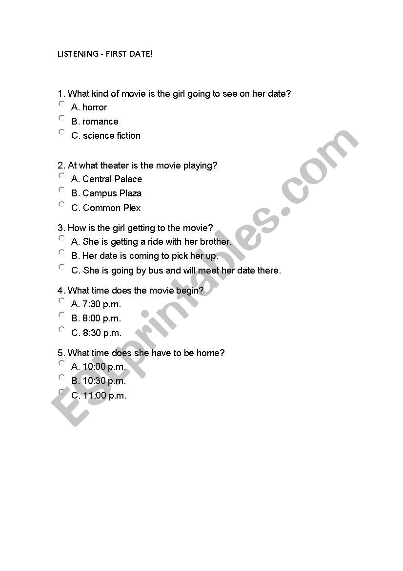 listening first date worksheet