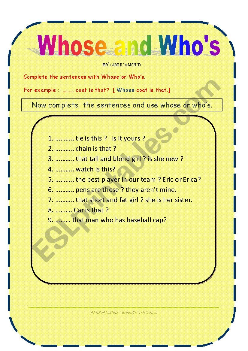 Whose and who´s - ESL worksheet by parsland