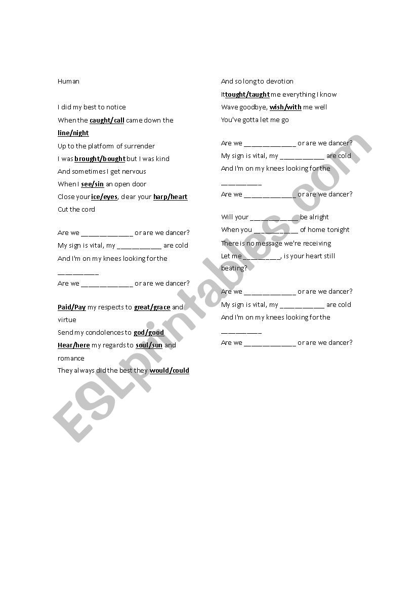 Human - ESL worksheet by Ritaconi