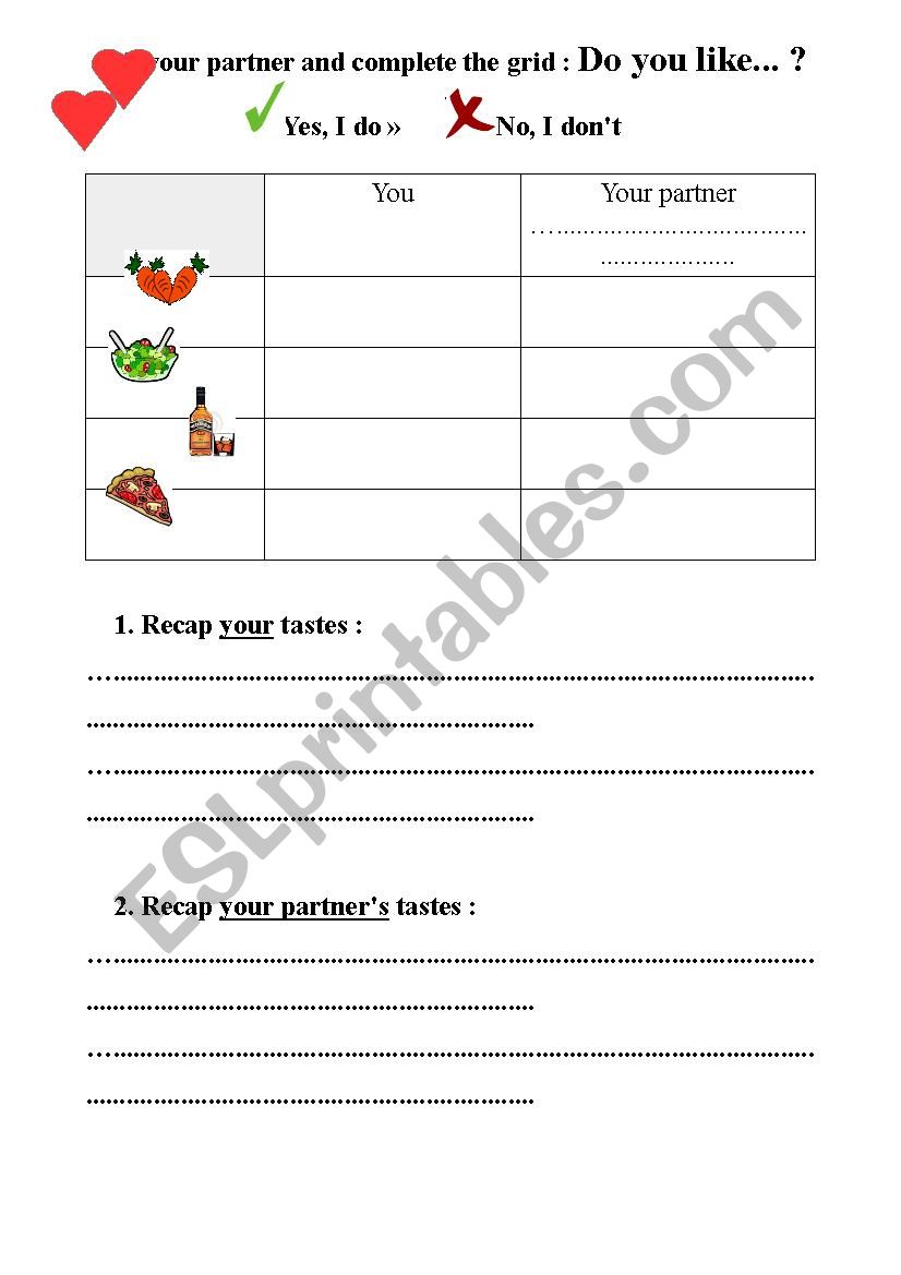 likes and dislikes pairwork worksheet