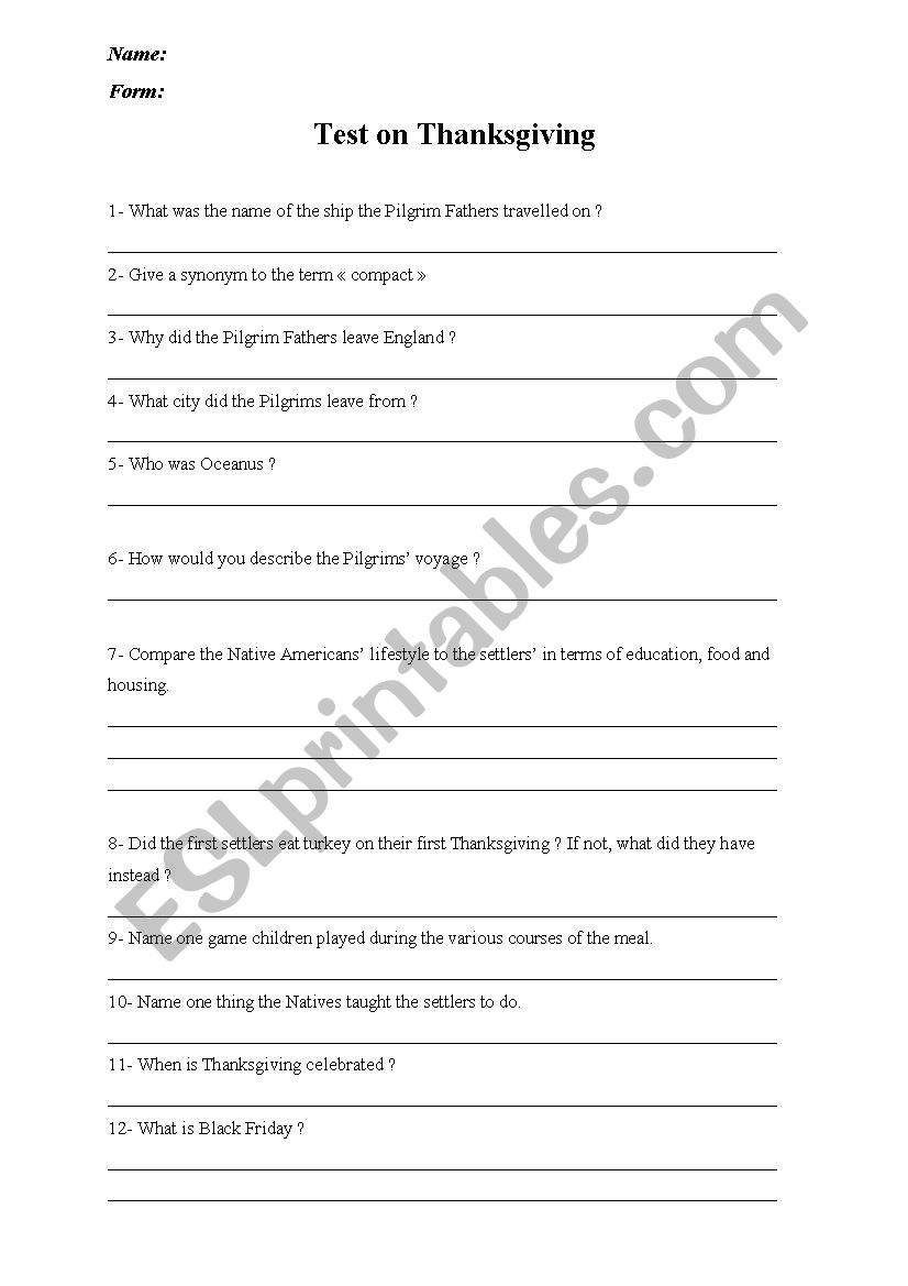 Thanksgiving worksheet