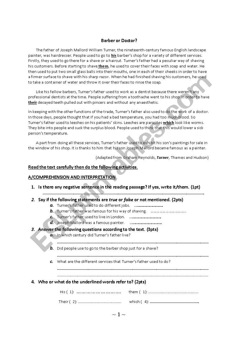 doctor or berber worksheet