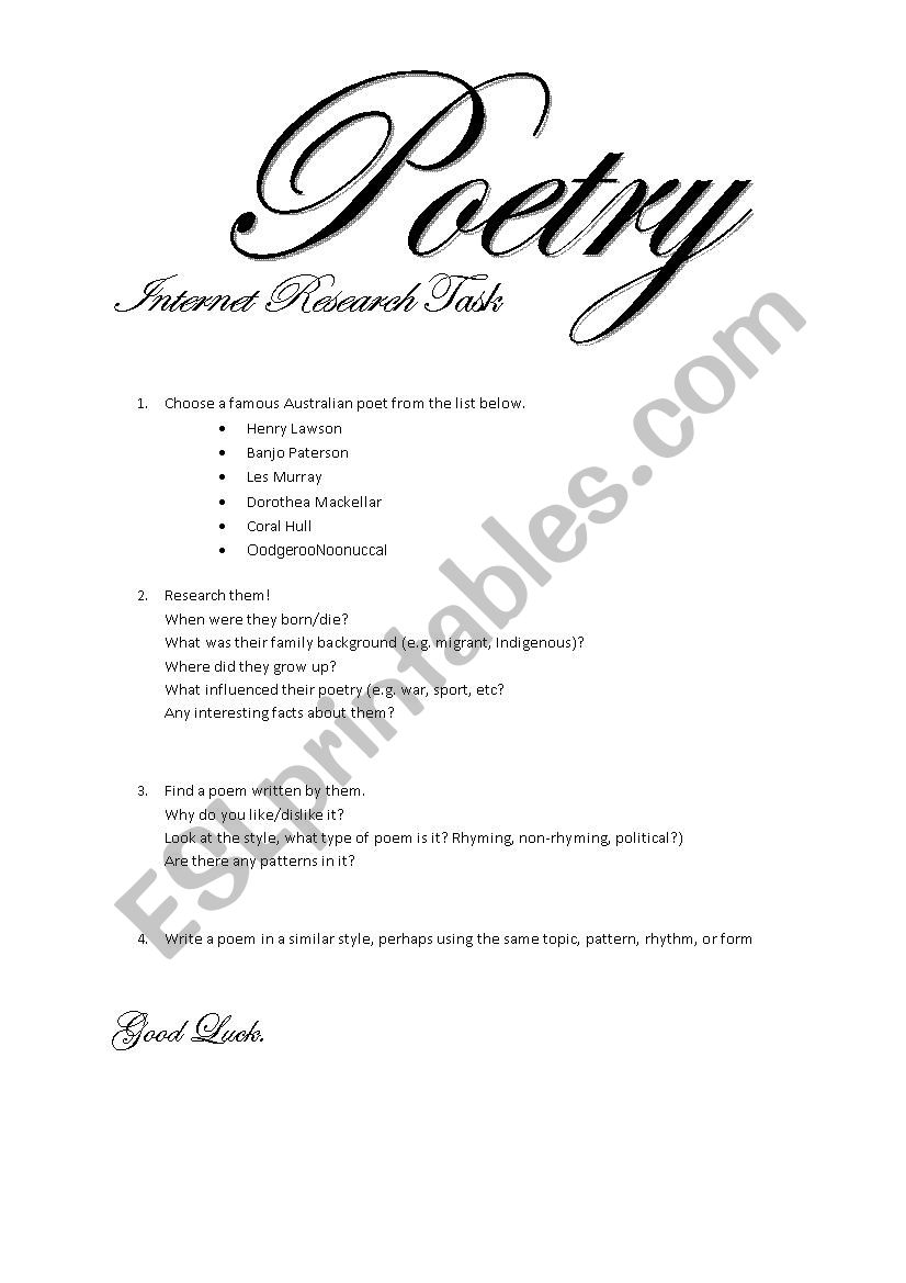 Poetry Research worksheet