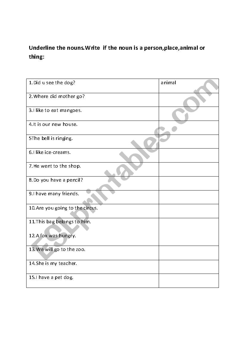 nouns worksheet