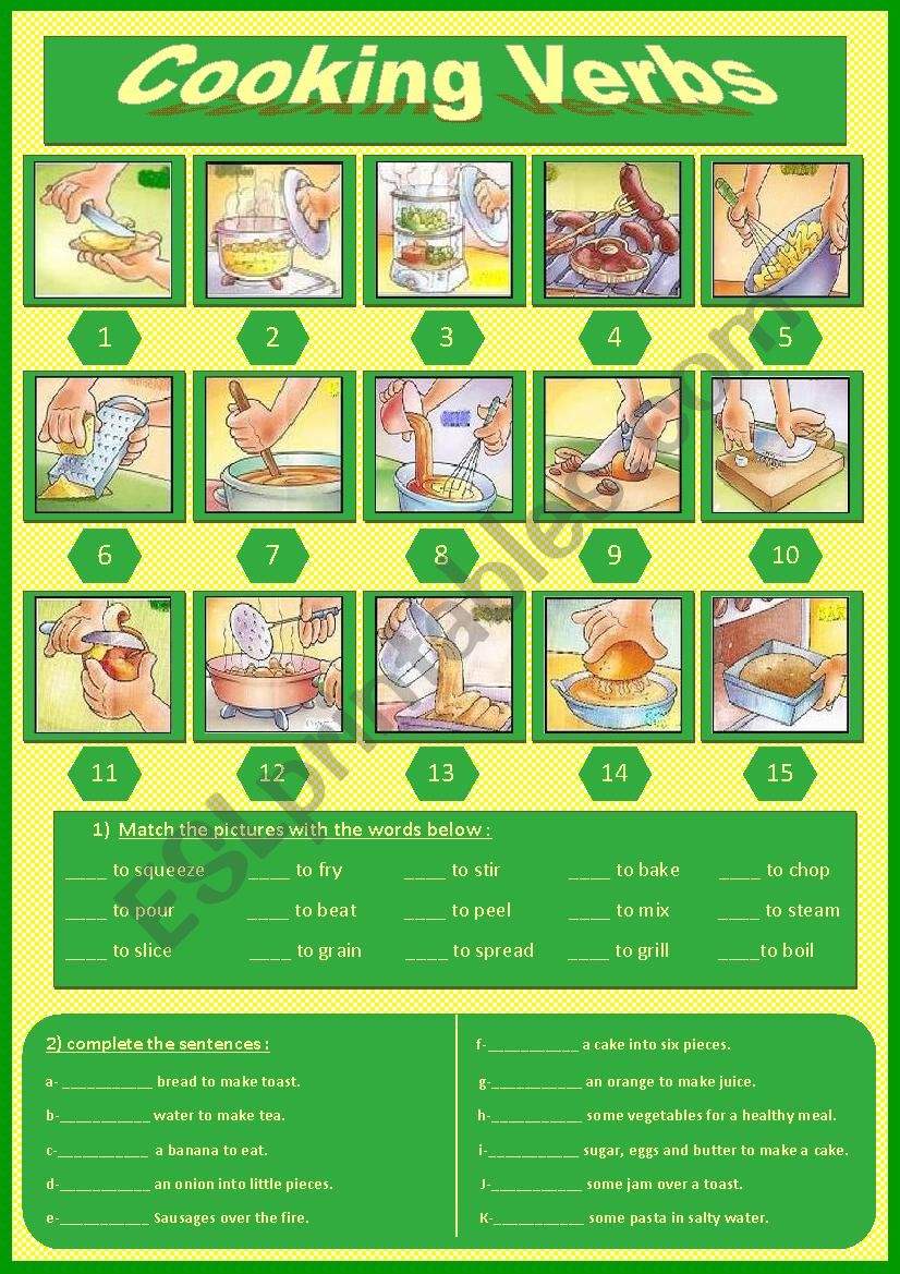 Cooking Verbs 6 ESL Worksheet By Sara teacher