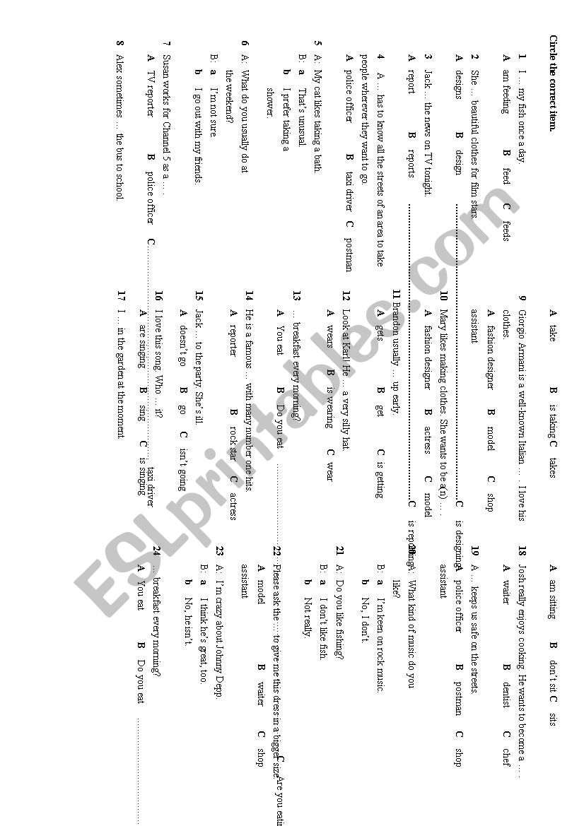 Present Simple and Present Continuous - exercise