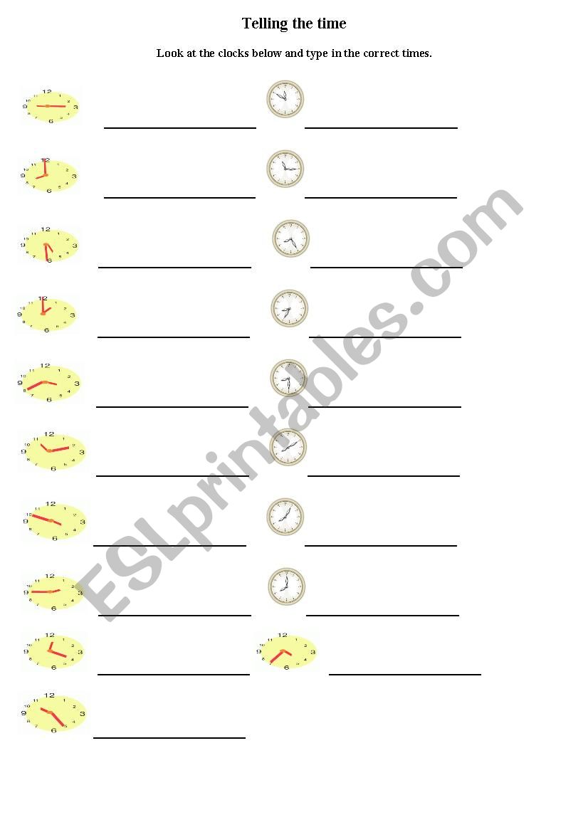 Telling the time worksheet