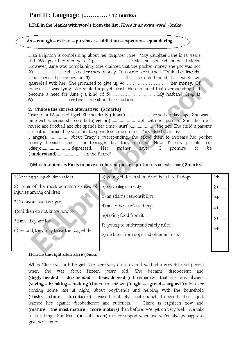 Mid term test n°1 for the 9th forms - ESL worksheet by toutazou