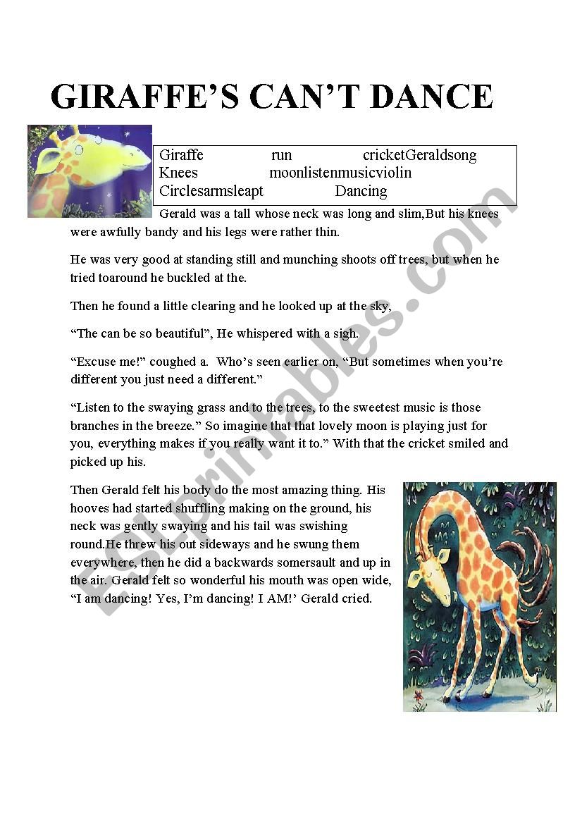 giraffeÂ´s canÂ´t dance - ESL worksheet by Oceanbabe87