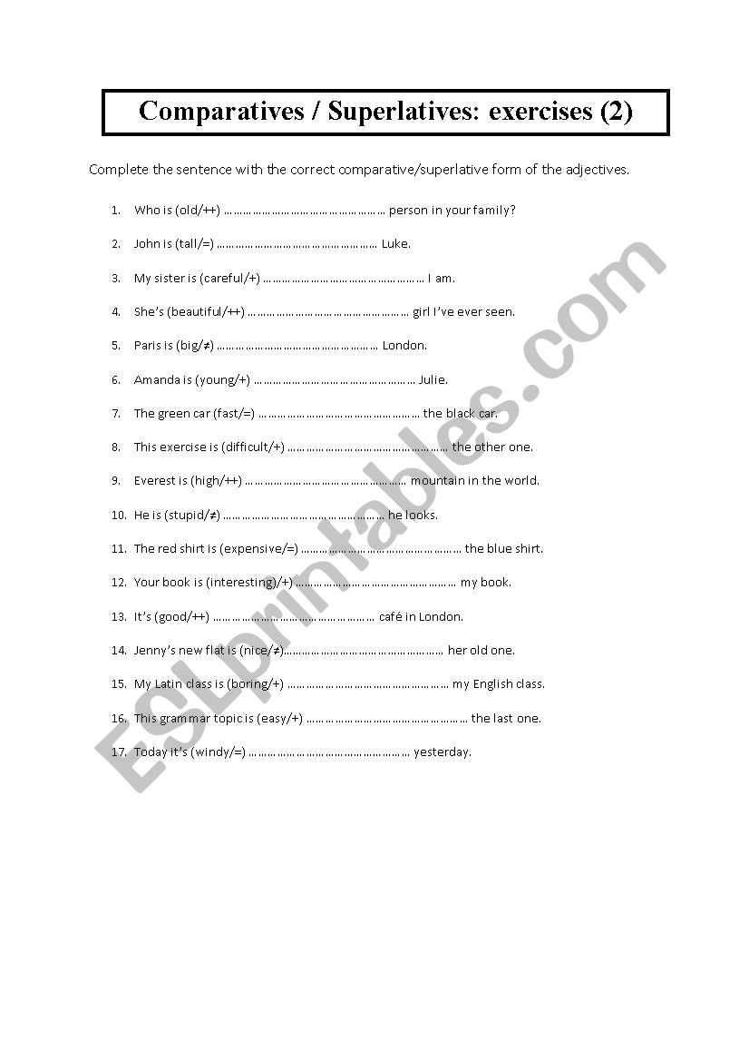 Comparatives - Superlatives worksheet