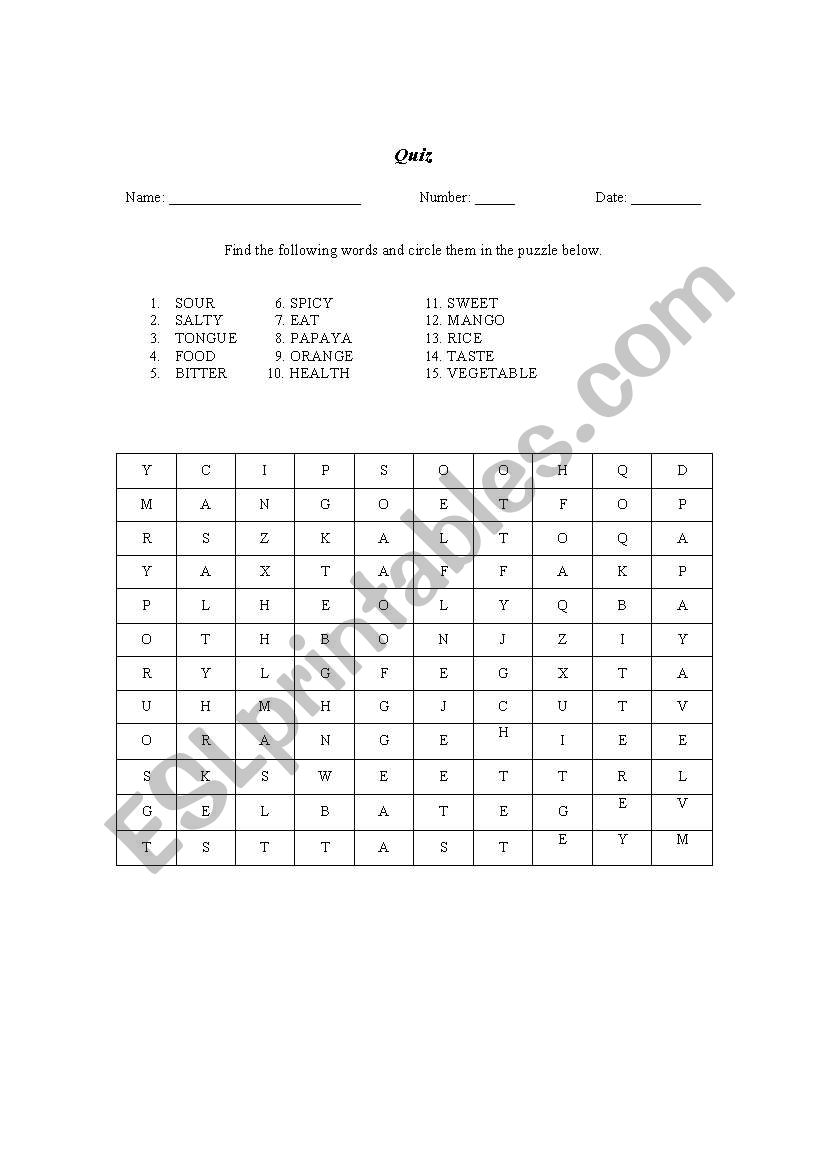 Word Search worksheet