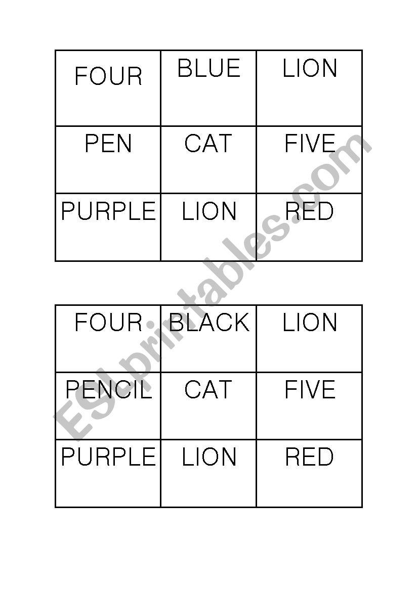 bingo with words worksheet