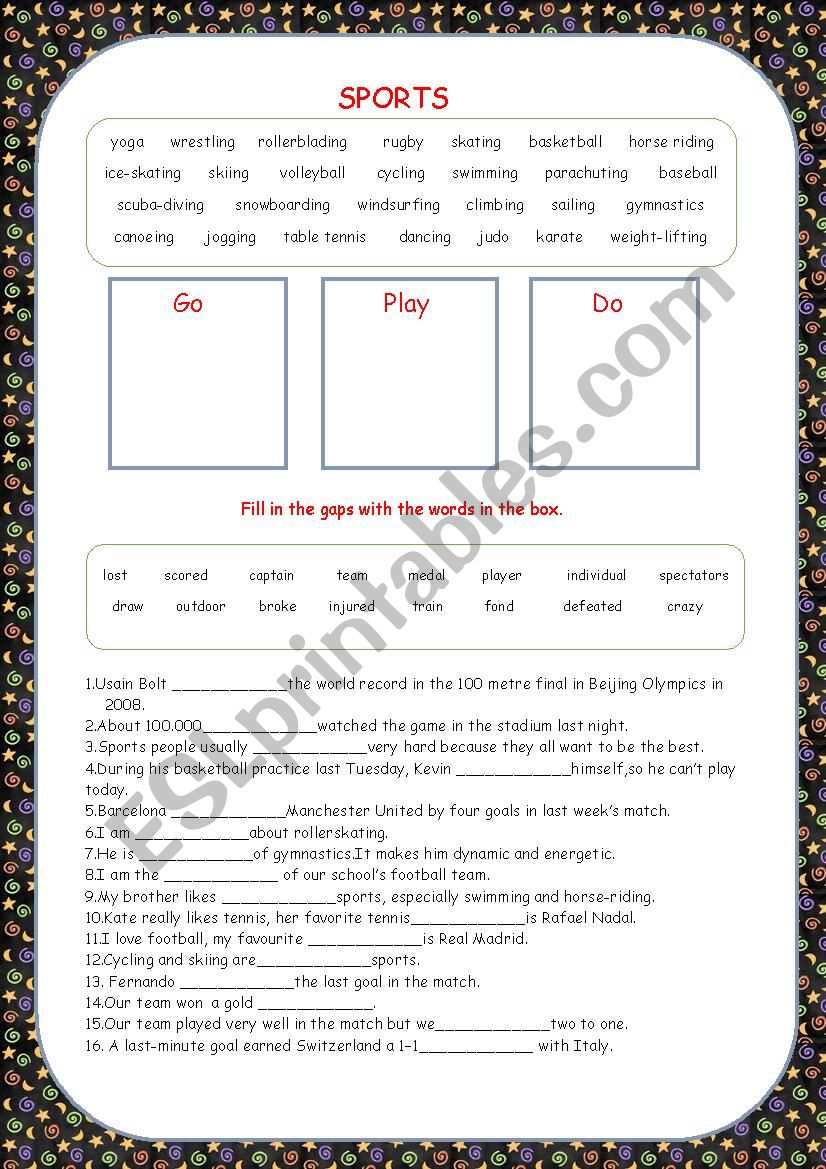 Sports worksheet