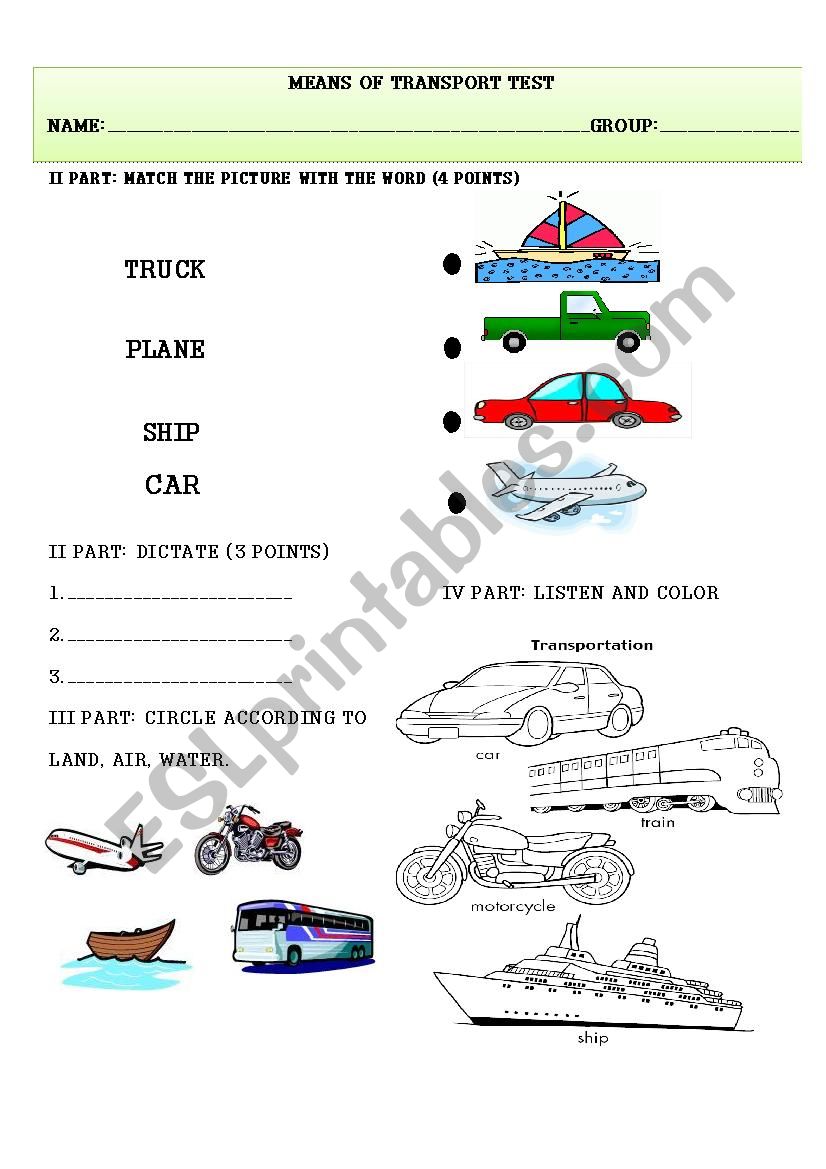 means of transport worksheet