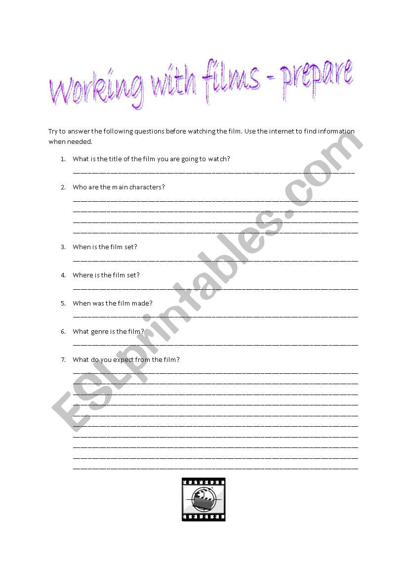 Prepare to watch a film worksheet