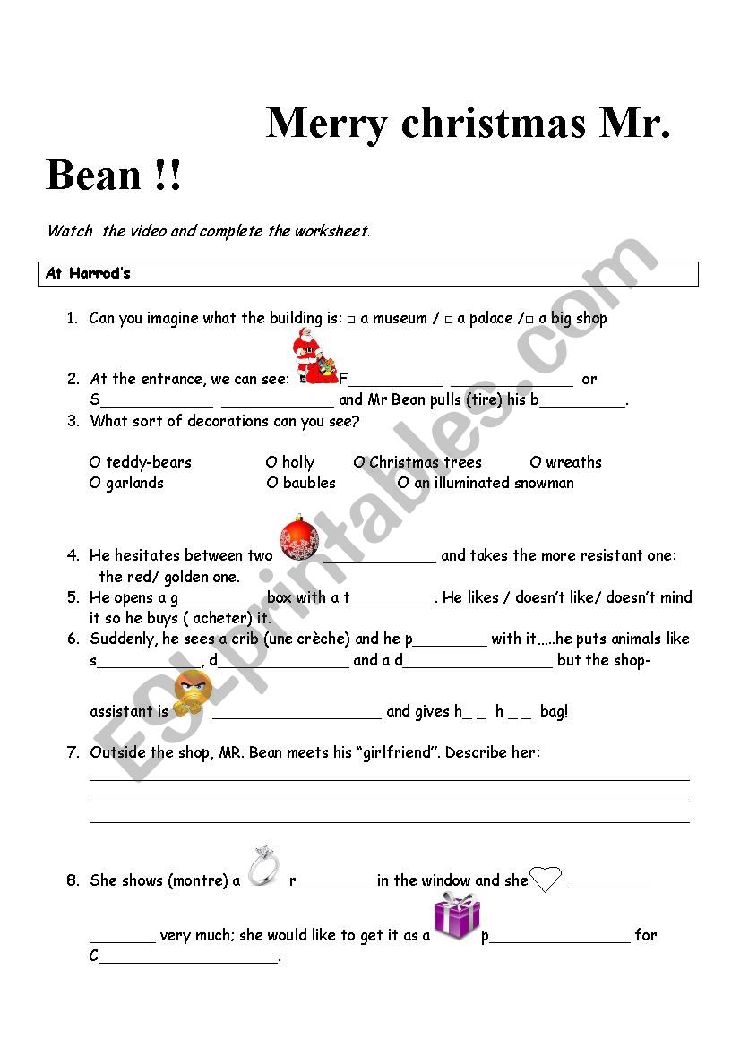 merry christmas M. Bean worksheet