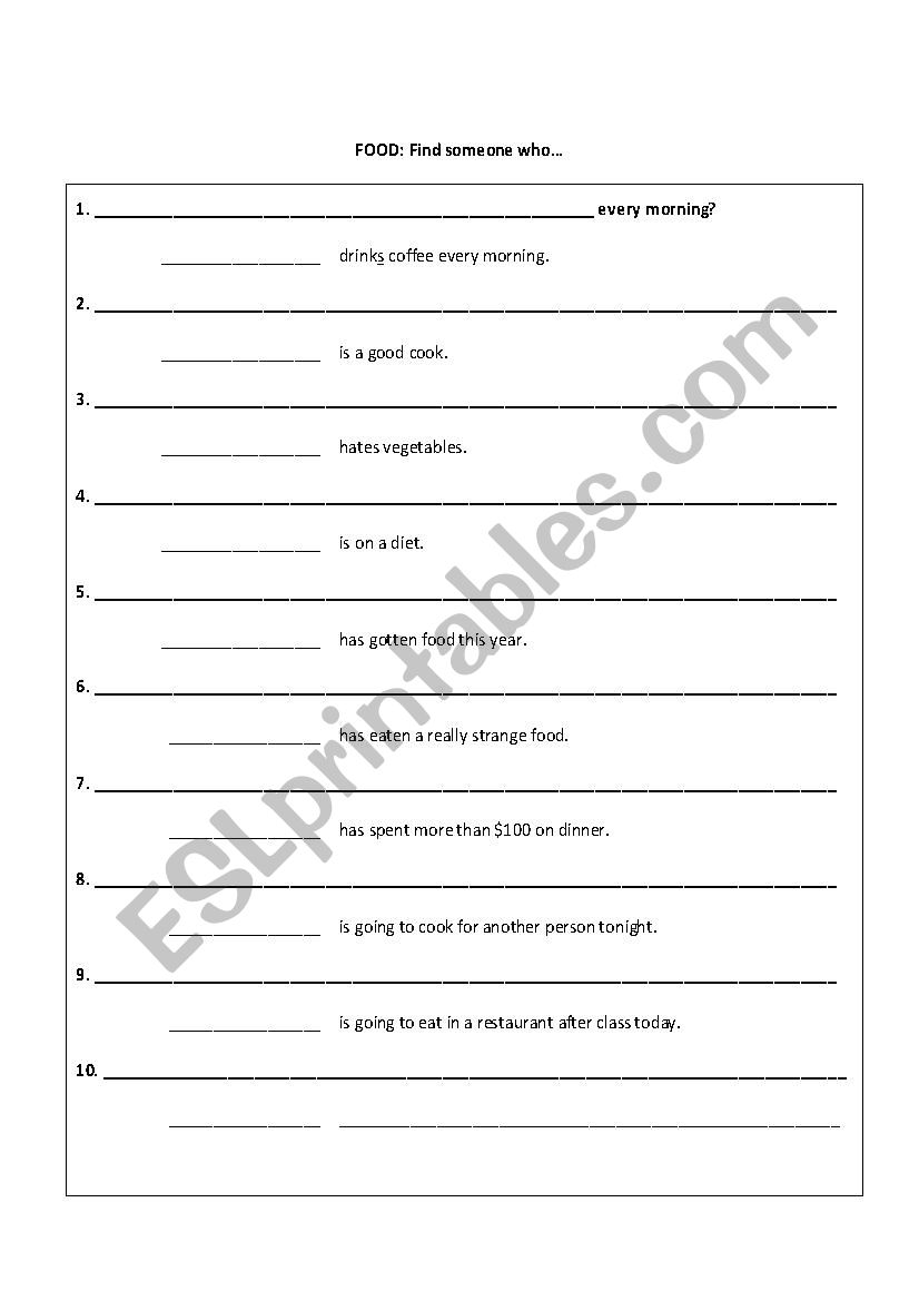 ind some one who... worksheet